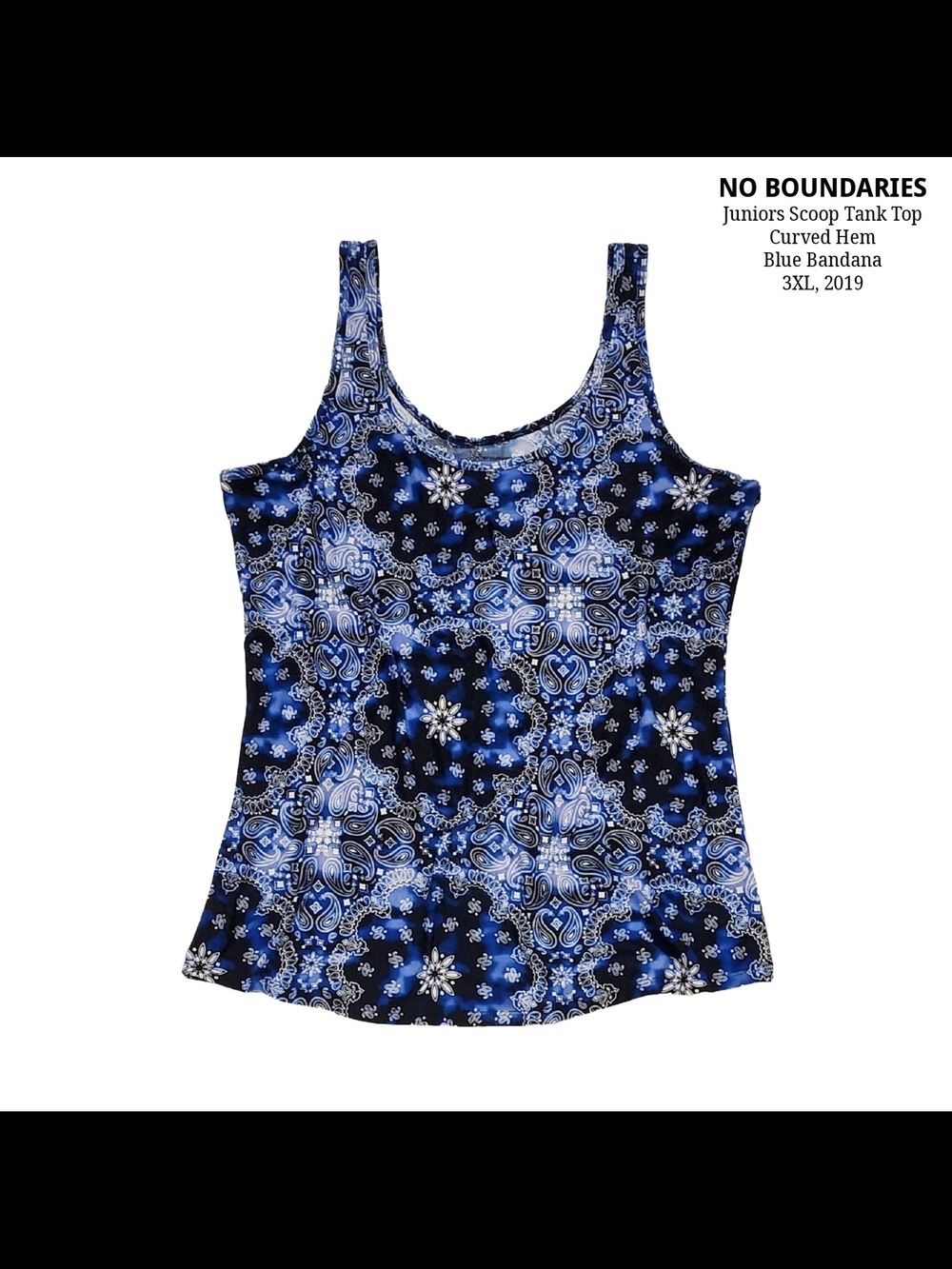 No Boundaries Navy Blue Bandana Mandala Scoop Curved Hem Super Soft Tank Top